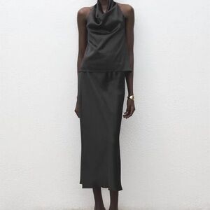 Mango Black Silk Skirt